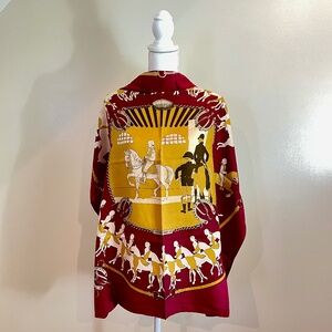 Hermès Philippe LeDoux Menège Vintage Silk Equestrian Scarf, 1974